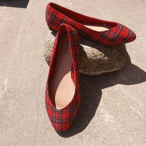 Torrid (Wide Width) red plaid flats.  Women's 11W